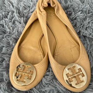 Tan Tory Burch Reva Flats